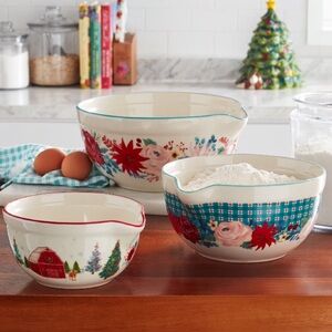 The Pioneer Woman Wishful Winter Floral Mixing Bowl Set - Red, Blue, Cream